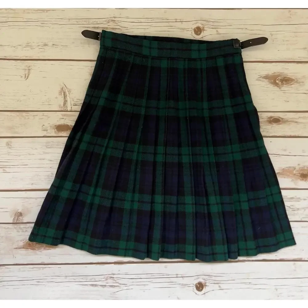 VTG Laired- Porch Pleated‎ Tartan Unisex Skirt with Adjustable Leather Straps